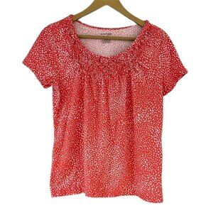 St. John’s Bay Red Printed Tee Shirred Neckline Short Sleeve Casual Top
